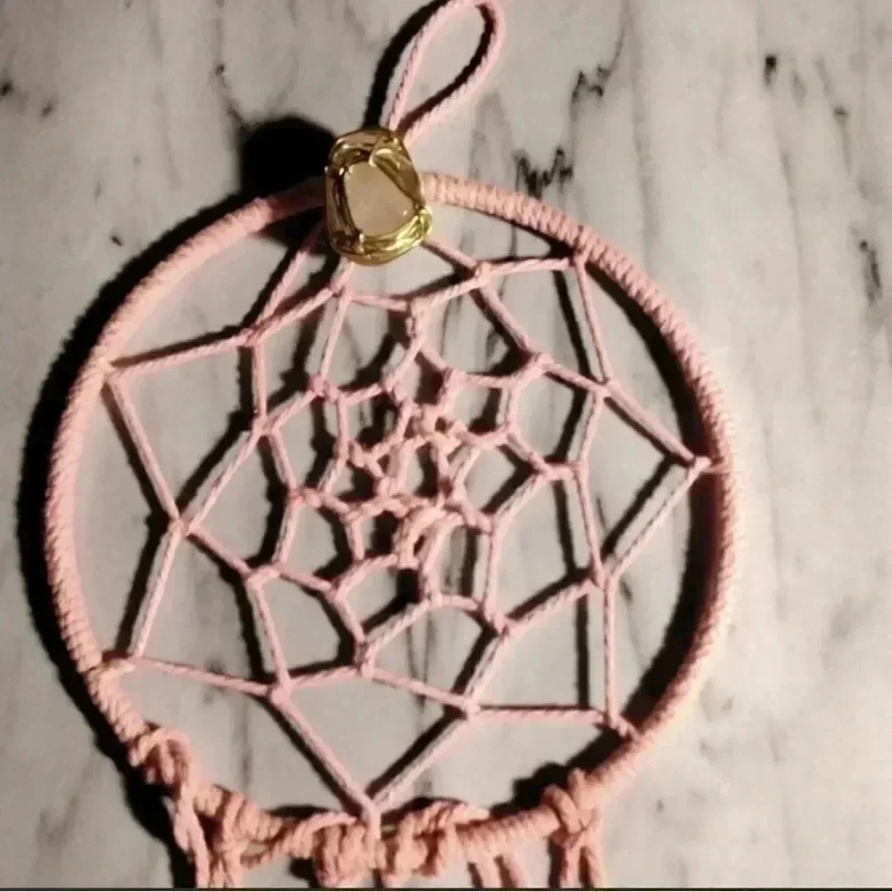 Lorena Espinoza Design handmade dream catcher with gemstone in pink